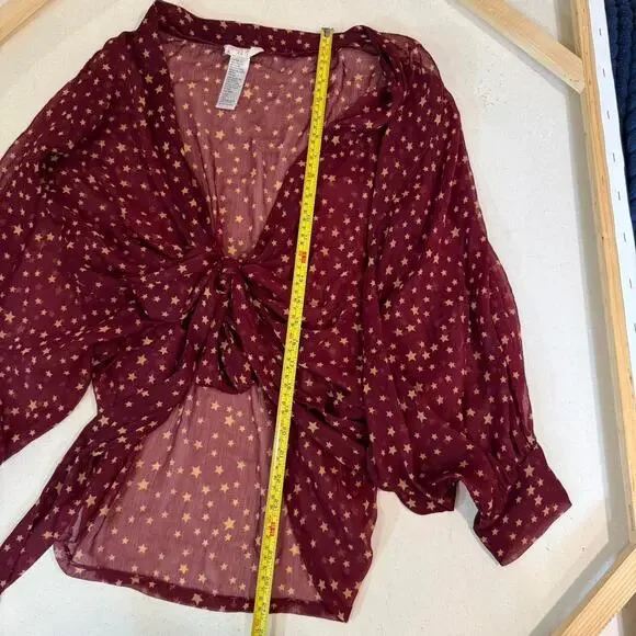 Free People Star Dazed Burgundy Gold Boho Kimono OS Festival Celestial Fairycore - Picture 4 of 8